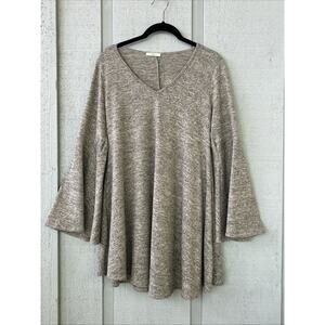 JODIFL Size Small Bell Sleeve V Neck Flare Sweater Heathered Oatmeal